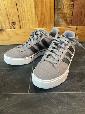 adidas Gray Canvas Low-Top Sneakers with Black Stripes